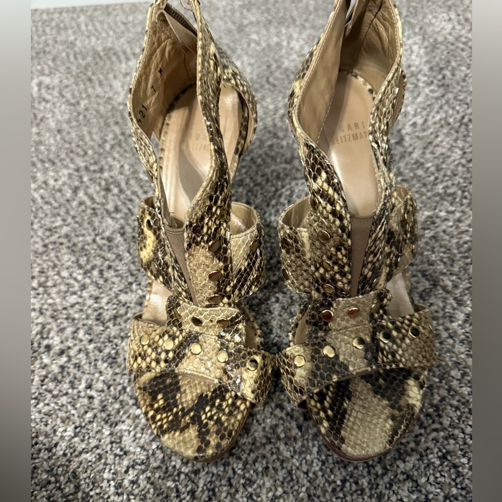 Stuart Weitzman Snake Skin Tan Sandals with Strappy Design